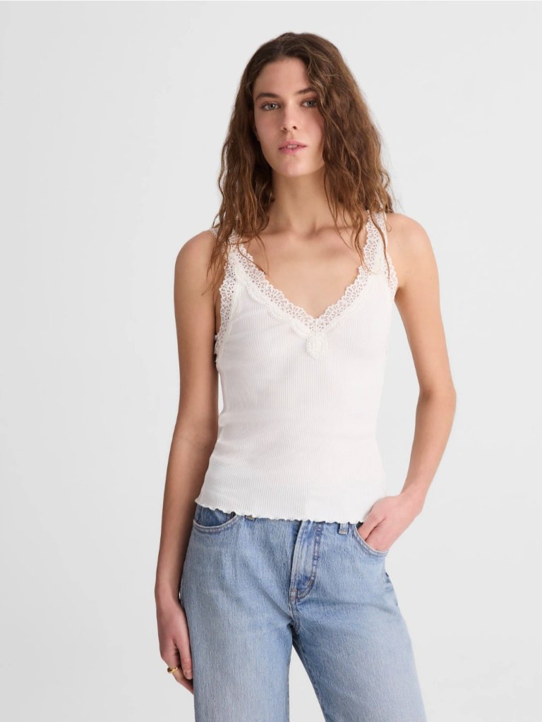 Madewell Lace Trim Ribbed V-Neck Tank Nwt